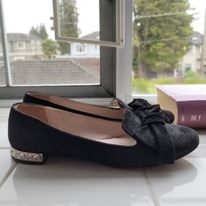 Miu Miu black suede flats with bow